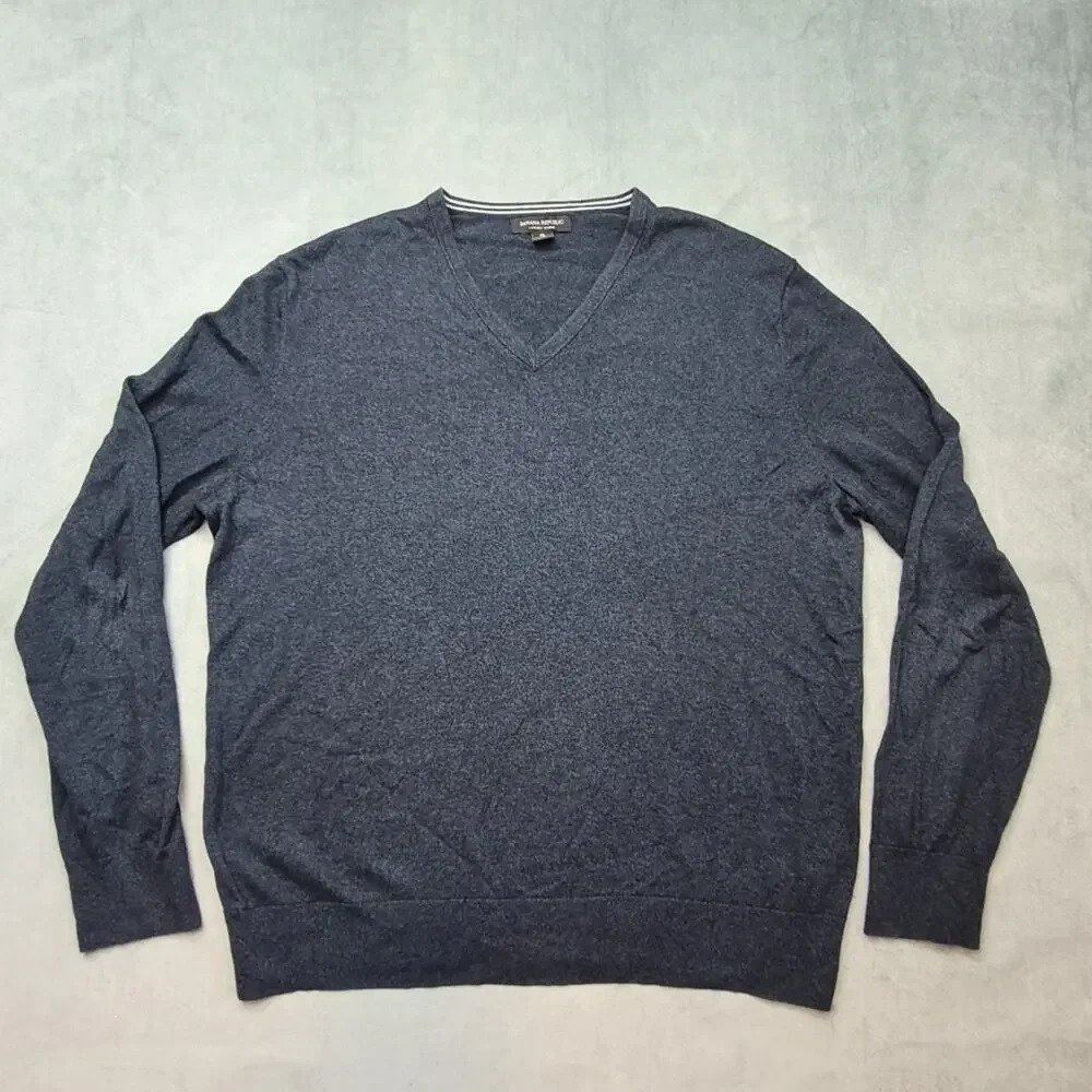 Banana Republic Luxury Blend Preppy Sweater Cotton Silk Cashmere Blue Mens XL